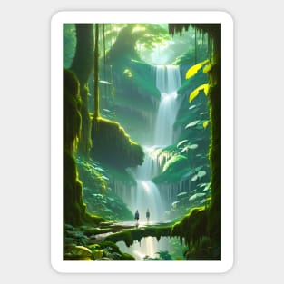 Cute Couple in Waterfalls in a Forest Sticker